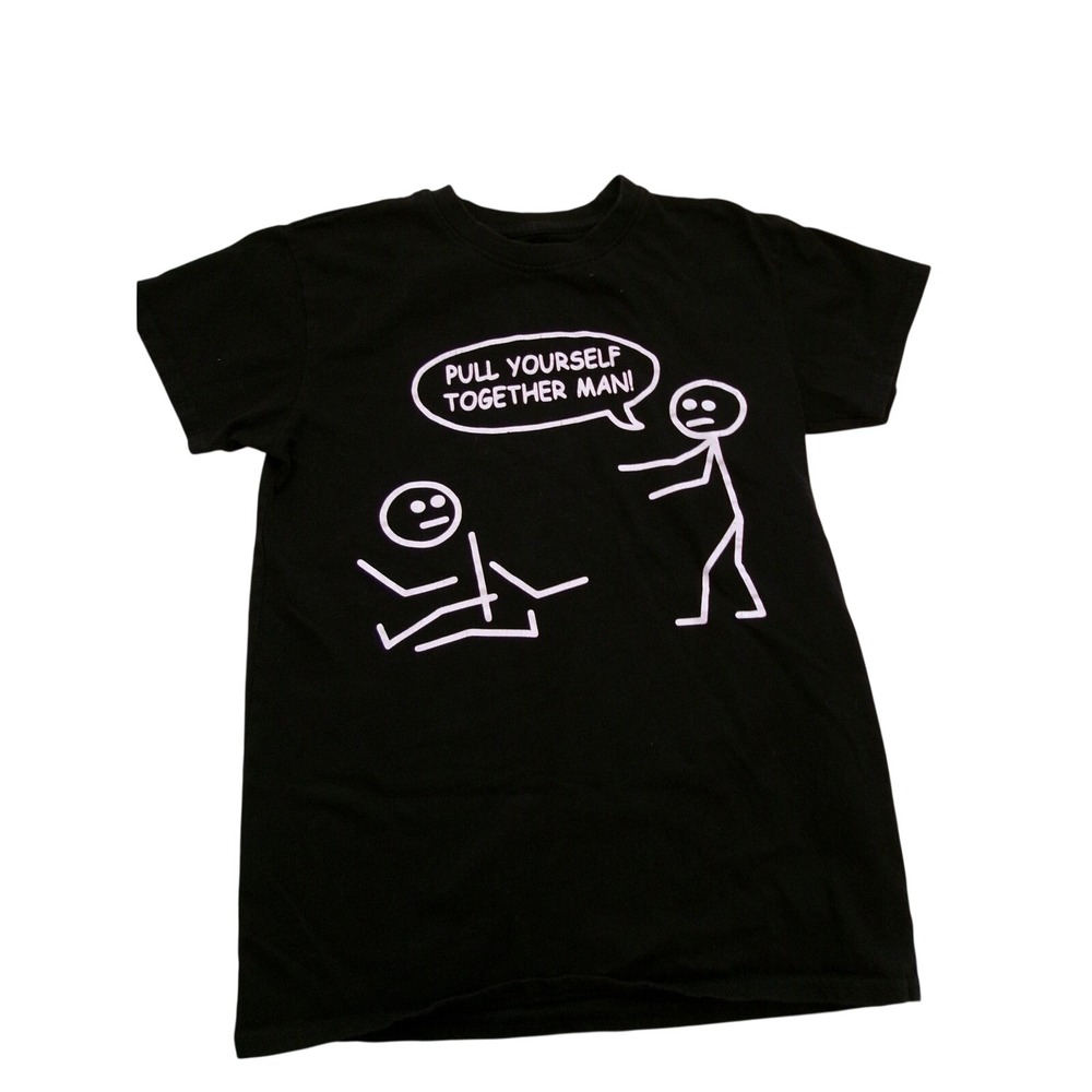 Brisco Brands Pull Yourself Together Man Graphic Tee Black Small Humor T-Shirt